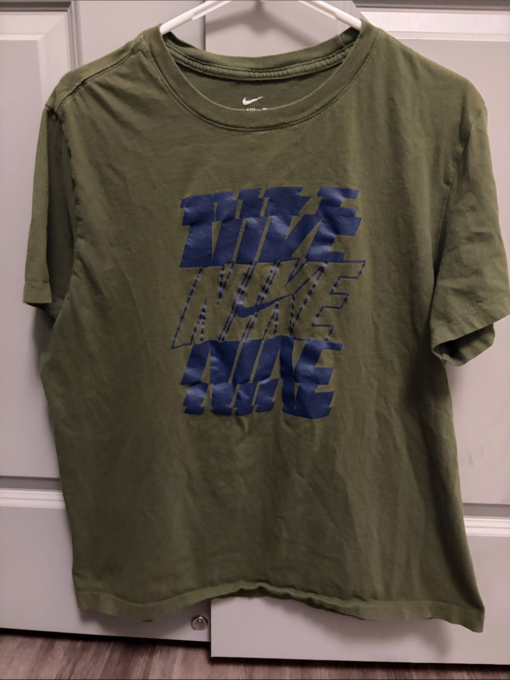 Nike Olive Green T-Shirt with Blue Graphic